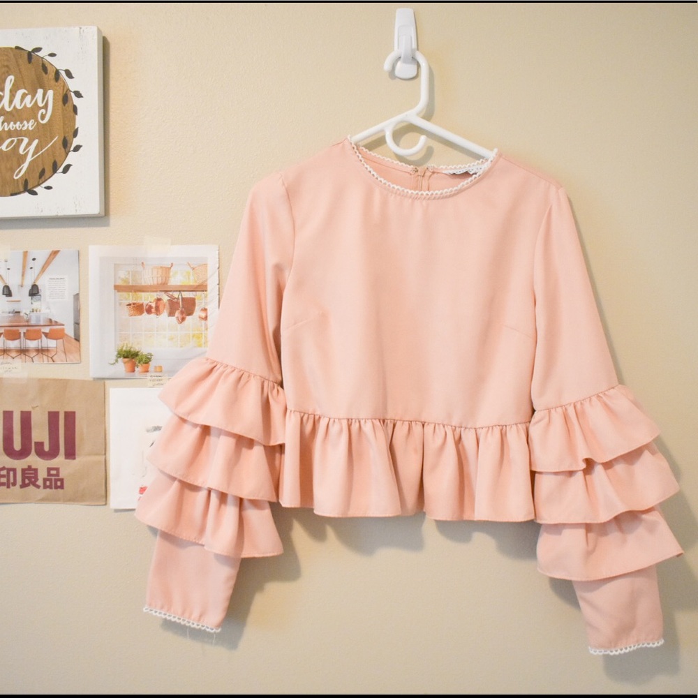 Endless Rose Tiered Ruffle Sleeve Peplum Blouse
